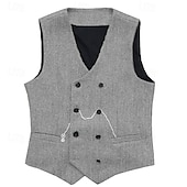 billige Gilets-Herre سترة Veste Gilet Feriereise Daglig Bryllupsfest Stevnemøte Mote Fritid Vår Høst Knapper Lomme Polyester Bekvem عادي Dobbeltkneppet V-hals Normal Sølv Svart Rød Burgunder Vest