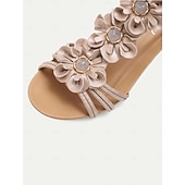 tanie Kobiety-damskie sandały na koturnie w stylu boho z kwiatowym wzorem – romantyczne letnie sandały gladiatorki z odkrytymi palcami i elastycznymi paskami na plażę i na co dzień
