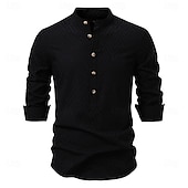 economico Camicie Popover da Uomo-Per uomo Camicia Camicia popover Camicia estiva Maglietta informale Camicia da spiaggia Camicia con bottoni Nero Bianco Albicocca Manica lunga Jacquard Tinta unita / tinta unita A fascia Da mare