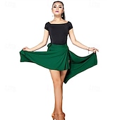cheap Latin Dancewear-Latin Salsa Dance Skirts for Women Ice Skating Tight-Fitting Slip Skirts with Smooth Irregular Swing Dance Hall Tango Cha Cha Practice Dresses