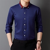economico Camicie Button Down da uomo-Per uomo Camicia Camicie Camicia con bottoni Tinta unica Matrimonio Feste Nero Bianco Rosa Vino Manica lunga Bavero Primavera Autunno Abbigliamento Tasche