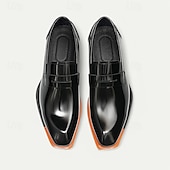 abordables Mocasines de cuero de primera calidad-Mocasines negros sin cordones de piel de vacuno de primera calidad para hombre con detalles en naranja en contraste, estilo formal para negocios y eventos especiales