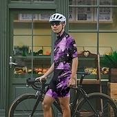 abordables Ensembles de vêtements pour hommes-Homme Maillot et Cuissard Velo Cyclisme Manche Courte VTT Vélo tout terrain Cyclisme sur route Été Printemps Automne Violet Pourpre foncé Graffiti Vélo Fermeture Éclair Frontale Évacuation de la