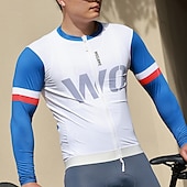 abordables Maillots pour hommes-Homme Maillot de cyclisme Bloc de Couleur manche longue Cyclisme Maillot avec 3 poches arrière VTT Vélo tout terrain Séchage Rapide Respirant Des sports Blanche Bleu Vêtement Tenue