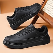 economico Casuale-sneakers da uomo in similpelle nera con suola ammortizzata, comodo design con lacci per un uso casual e quotidiano