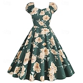billige Outfits-Set 1950s Retro Vintage Rockabilly Tea Length Knee Length Dress Petticoat Tea Dress with Accessories Floral Fit &amp; Flare Swing Fancy Dress Women's Christmas Carnival New Year Revival Tea Party Adults'