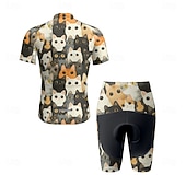 Χαμηλού Κόστους Ανδρικά σύνολα ένδυσης-Ανδρικά Φανέλα και σορτς ποδηλασίας Γάτα Κοντομάνικο Ποδήλατο Ρούχα σύνολα με 3 πίσω τσέπες Ποδηλασία Βουνού Ποδηλασία Δρόμου Μποστινό Φερμουάρ Σκούπισμα ιδρώτα Άνετο Αναπνέει Αθλητισμός