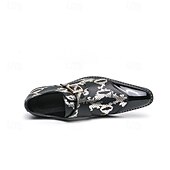 abordables Officiel-mocassins à imprimé serpent noir et blanc pour hommes avec détails en cuir verni et boucle – chaussures à enfiler élégantes pour les occasions formelles et décontractées