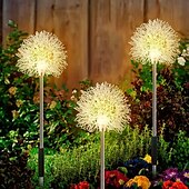 cheap Pathway Lights &amp; Lanterns-2pcs Outdoor Solar Dandelion Aluminum Ball Garden Light LED Landscape Light No Wiring Required for Courtyard Pathway Terrace Flower Bed Camping Holiday Party Decoration
