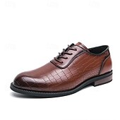 baratos Formal-Sapatos oxford masculinos de couro sintético marrom com relevo de crocodilo - elegantes e sofisticados para uso casual e formal