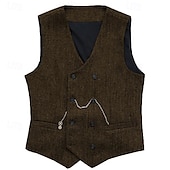 billige Gilets-Herre سترة Veste Gilet Feriereise Daglig Bryllupsfest Stevnemøte Mote Fritid Vår Høst Knapper Lomme Polyester Bekvem عادي Dobbeltkneppet V-hals Normal Sølv Svart Rød Burgunder Vest