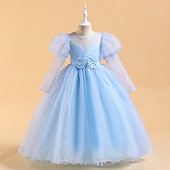 preiswerte Kleider für die Blumenmädchen-Blumenmädchenkleid Mädchen Formelle Kleidung Prinzessinenkleid Hochzeitskleidung Party Kleid Leistung Besondere Anlässe Prinzessin Süß Feste Farbe Langarm Rundhalsausschnitt Weiß Gelb 4-13 Jahre