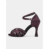abordables Chaussures de danses latines-sandales de danse latine avec bride à la cheville et accents de strass violets – design élégant pour la danse latine et les événements spéciaux