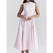 cheap Dresses-Retro Vintage 1950s Midi Dress Flare Dress Spaghetti Strap Corset Solid Color A-Line Slash Neck Women&#039;s Masquerade Wedding Vacation Tea Party Adults&#039; Dress