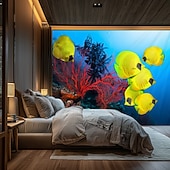 economico Arazzo della Spiaggia Oceanica-Tappeto appeso in stile paesaggistico con pesci dell'oceano Arte da parete Grande Tappeto Murale Decorazione Sfondo Fotografico Coperta Tenda per decorazione della camera da letto soggiorno