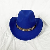 preiswerte Partykappen-Metallgürtel Western Cowboyhut Herren Herren Damen Jazz Cowboyhut mit Leder breiter Krempe Glockenhut Kirche Sombrero Cowgirl