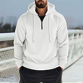 abordables sweats à capuche basiques pour hommes-Homme Sweat à capuche Sweat à capuche quart zippé Noir Blanche Bleu Kaki Gris Capuche Plein Cordon Sport &amp; Loisir du quotidien Vacances Polyester Vêtement de rue basique Décontractées Printemps