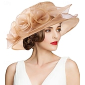 economico Cappelli per feste-cappello da chiesa da donna Kentucky Derby con tesa larga, cappello da sposa con fiori e foglie