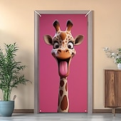 tanie Okładki drzwi-Zabawne Zwierzęta Dekoracje Drzwi Pokrycia Drzwi Giraffe Gobelin Zasłona Drzwi Dekoracja Tło Wewnątrz/Zewnątrz Baner Drzwi dla Domku Wiejskiego
