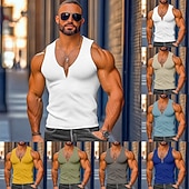 cheap Tank Tops-Men's Waffle Tank Top Tank Top Vest Undershirt Sleeveless V Neck Summer Plain Fashion Classic Comfortable Casual Gym Street Yellow Top Tee for Men