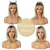 economico Parrucche trendy sintetiche-parrucche bionde per donne parrucca biondo chiaro ombré con frangia parrucca sintetica a strati di media lunghezza radici scure per feste quotidiane