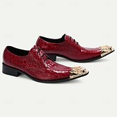 abordables Chaussures de Costume Élémentaires-Chaussures de ville en cuir rouge à motif crocodile premium avec embout doré tête de lion dorée – Chaussures formelles élégantes pour occasions spéciales