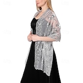 cheap Wedding Guest Wraps-Ladiery Sequin Floral Shawls and Wraps for Evening Dresses,Women sparkly Sheer Mesh Wedding Shawls for Evening Party