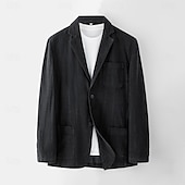 abordables Vêtements d&#039;extérieur élites pour hommes-Homme Veste blazer École Formel Mariage Élégant Chaud Printemps Automne Lin Couleur Unie Épaissir Boutonnage simple deux boutons veste Noir bleu marine