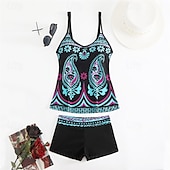 billiga One Pieces &amp; Tankinis-Dam Tankini Tvådelad baddräkt Brottarrygg Badkläder Badkläder Gul Blå Andningsfunktion Snabb tork Lättvikt Ärmlös - Simmning Surfing Strand Sommar Vår