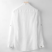 economico Casual da lavoro-Per uomo Camicia Camicia di lino Camicia casual Camicia con Bottoni Semplice Vacanza Camicia hawaiana Bianco Blu marino Beige Manica Lunga Colletto alla coreana Primavera Autunno Abbigliamento