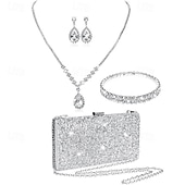 cheap Jewelry Sets-Bridal Jewelry Sets One-piece Suit Alloy Earrings Necklace Bracelets Women&#039;s Stylish Cute Geometrical Joy Geometric Jewelry Set For Party