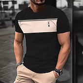 Men's Tee Short Sleeve Shirt Tee Top Short Sleeve Crewneck Spring &  Fall Letter Print Fashion Designer Color Block Vacation Street Going out Black Top Tee for Men3