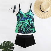 billiga One Pieces &amp; Tankinis-Dam Tankini Tvådelad baddräkt Brottarrygg Badkläder Badkläder Himmelsblå Purpur Andningsfunktion Snabb tork Lättvikt Ärmlös - Simmning Surfing Strand Sommar Vår