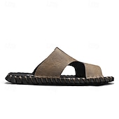 abordables Sandalias casuales-Sandalias casuales marrones para hombre con tira de cuero y elegantes detalles de costura: cómodas para usar a diario, en la playa y para salidas relajadas