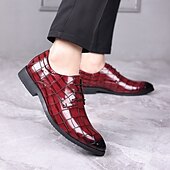 economico Formale-scarpe stringate in similpelle con motivo coccodrillo bordeaux da uomo, eleganti calzature formali per lavoro, matrimoni e occasioni speciali