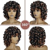 economico Parrucche trendy sintetiche-parrucche ricce per donne nere parrucche corte grandi e ricce per donne parrucca afro ondulata con frangia parrucche sintetiche naturali carine per donne afroamericane
