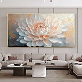 お買い得  花/植物画-手作りのオリジナル 3D インパスト テクスチャの花の油絵 キャンバスに描かれた抽象的な咲く花の壁アート 家の装飾用 枠付き/内枠なしの絵画