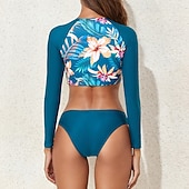 abordables Lycra de surf-Femme Tankini Maillot De Bain Deux Pièces Maillots de Bain Floral Maillots de Bain bleu marine Bleu Respirable Séchage rapide Poids Léger Sans Manches - Natation Surf Plage Eté Printemps