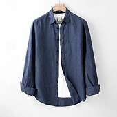 billiga Business Casual-Herr Skjorta Linneskjorta Casual skjorta Knapp upp skjorta Slät Semester Hawaiisk Vit Marinblå Långärmad Kavajslag Vår Höst Kläder Button-Down