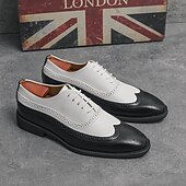 cheap Formal-Men&#039;s Classic Wingtip Brogue Oxford Shoes – Two-Tone Formal Dress Shoes with Perforated Detailing for Business and Wedding Attire