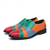 levne Poloformální-pánské vícebarevné patchworkové slip-on společenské boty – výrazné mokasíny inspirované vintage na večírky, jevištní představení a módní události