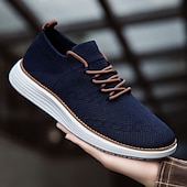 preiswerte Sneaker für Herren-marineblaue Strick-Sneaker für Herren mit Schnürung und gepolsterter Sohle für bequemes Tragen im Alltag