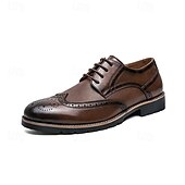 levne Formální-pánské hnědé brogue boty s robustní podrážkou, klasický šněrovací design, ležérní styl pro outdoorové i každodenní nošení