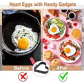 billige Eggeverktøy-3,5 tommers eggering med sammenleggbart håndtak, hjerteformede eggeringer i rustfritt stål for steking av egg, engelske muffins, frokostsandwichburger 2 stk.