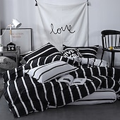 economico Set copripiumino-Set di copripiumni arte geometrica modello nero bianco Set di copripiumini Soffice Set di biancheria di lusso in poliestere 3 pezzi Idee regalo per la casa