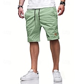 baratos Clássico-Homens Bermuda Cargo Calção Shorts de verão Com Cordão Cintura elástica Bolso multi Tecido Conforto Vestível Comprimento do joelho Ao ar livre Esporte Diário Moda Casual Preto Verde Claro