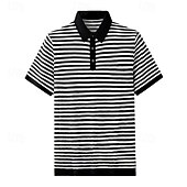 cheap Men&#039;s Printed Polo-Men&#039;s Polo Knit Polo Sweater Business Casual Lapel Short Sleeve Formal Stripes Buttons Summer Black Light Green Dark Green Brown Polo