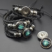 billiga Festtillbehör-multilayer constellation zodiac läder armband handgjorda vävda stjärntecken wrap armband armband för kvinnor män smycken födelsedagspresent