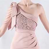 preiswerte BLAU-Meerjungfrau  Trompete Abendkleid Elegantes Kleid Formelles Abendparty Bodenlang Ärmellos Ein Schulter Spitze mit Schleife(n) Perlen Schlitz