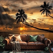 cheap Ocean Beach Tapestry-Landscape Sunset Beach Hanging Tapestry Wall Art Large Tapestry Mural Decor Photograph Backdrop Blanket Curtain Home Bedroom Living Room Decoration Palm Tree